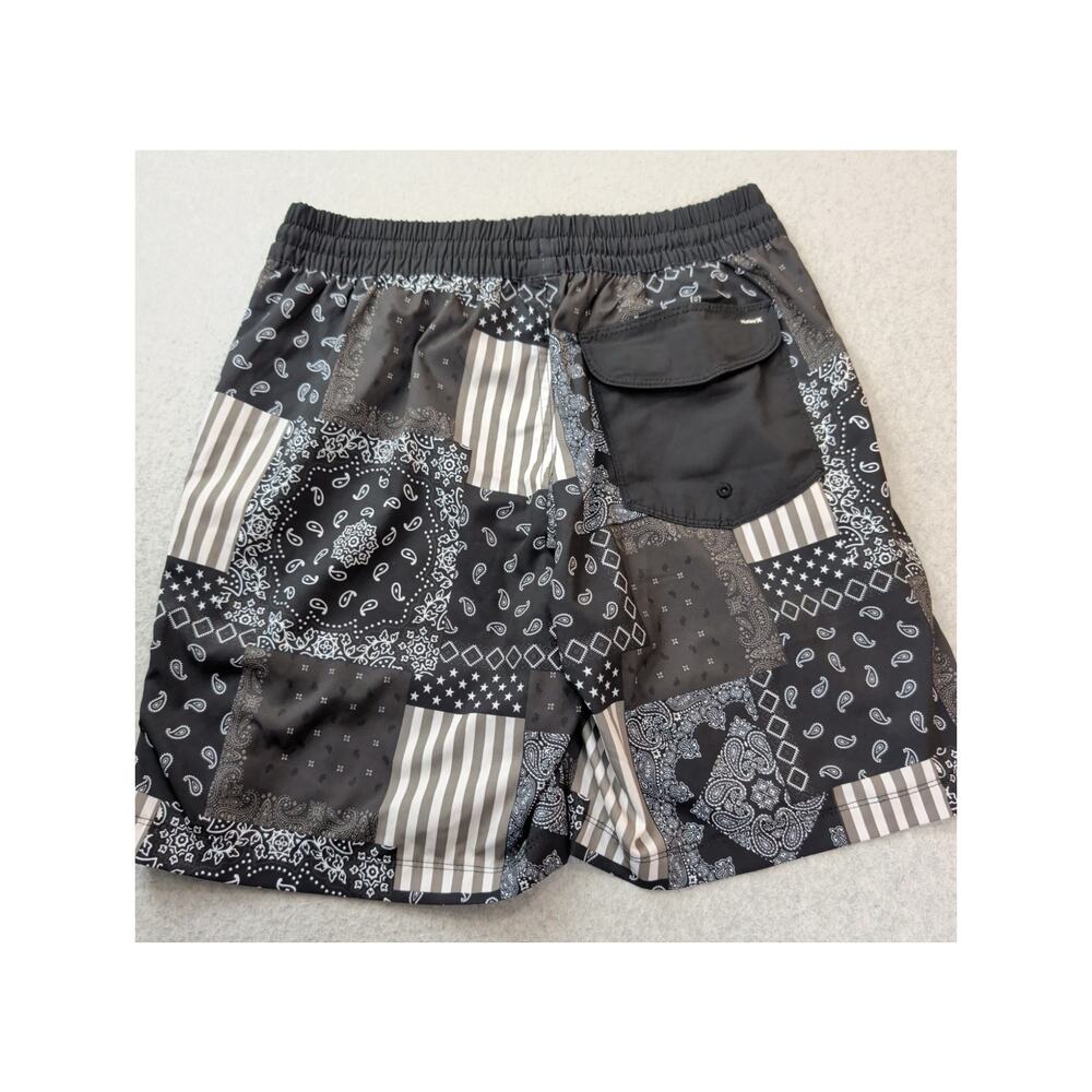 Hurley Mens Board Shorts Swim Trunk MED Black Patchwork Paisley Drawstring Lined - Picture 2 of 7